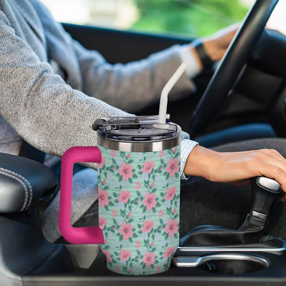 Leakproof Tumbler Vacuum Sealed Car Holder Friendly For Travel Teal And Peach Tropical Palm Leaf Pattern Water Tumbler white-style-23 - Colors F