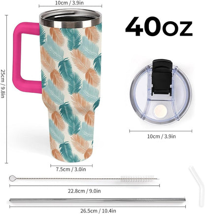 Leakproof Tumbler Vacuum Sealed Car Holder Friendly For Travel Teal And Peach Tropical Palm Leaf Pattern Water Tumbler white-style-23 - Colors F