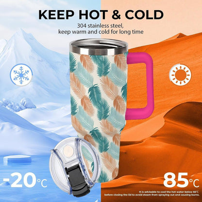 Leakproof Tumbler Vacuum Sealed Car Holder Friendly For Travel Teal And Peach Tropical Palm Leaf Pattern Water Tumbler white-style-23 - Colors F
