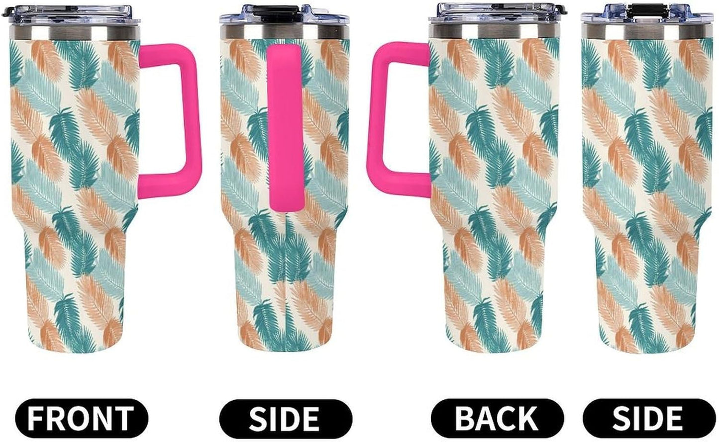 Leakproof Tumbler Vacuum Sealed Car Holder Friendly For Travel Teal And Peach Tropical Palm Leaf Pattern Water Tumbler white-style-23 - Colors F