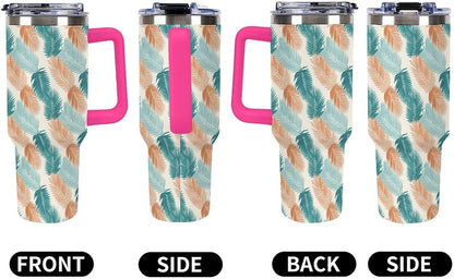 Leakproof Tumbler Vacuum Sealed Car Holder Friendly For Travel Teal And Peach Tropical Palm Leaf Pattern Water Tumbler white-style-23 - Colors F