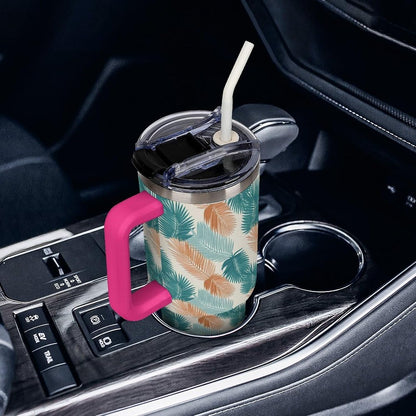 Leakproof Tumbler Vacuum Sealed Car Holder Friendly For Travel Teal And Peach Tropical Palm Leaf Pattern Water Tumbler white-style-23 - Colors F
