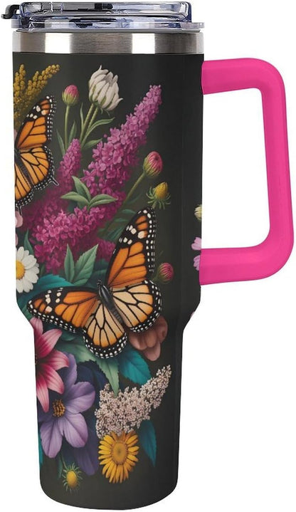 Leakproof Tumbler Vacuum Sealed Car Holder Friendly For Travel Teal And Peach Tropical Palm Leaf Pattern Water Tumbler white-style-23 - Colors F
