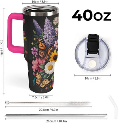 Leakproof Tumbler Vacuum Sealed Car Holder Friendly For Travel Teal And Peach Tropical Palm Leaf Pattern Water Tumbler white-style-23 - Colors F