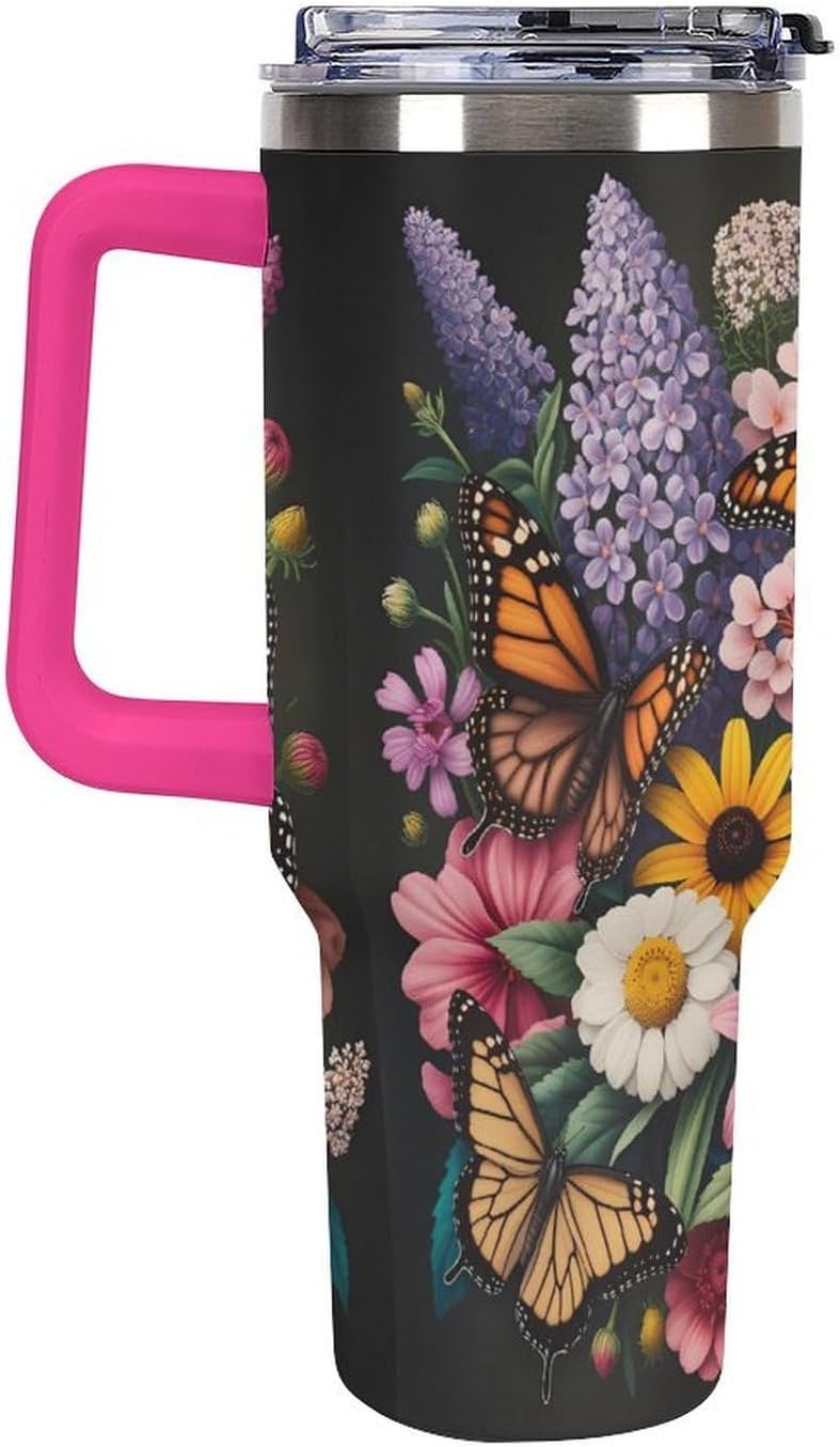 Leakproof Tumbler Vacuum Sealed Car Holder Friendly For Travel Teal And Peach Tropical Palm Leaf Pattern Water Tumbler white-style-23 - Colors F