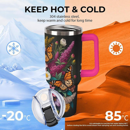 Leakproof Tumbler Vacuum Sealed Car Holder Friendly For Travel Teal And Peach Tropical Palm Leaf Pattern Water Tumbler white-style-23 - Colors F