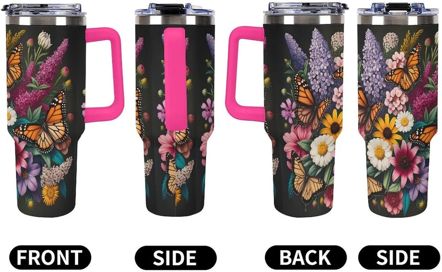 Leakproof Tumbler Vacuum Sealed Car Holder Friendly For Travel Teal And Peach Tropical Palm Leaf Pattern Water Tumbler white-style-23 - Colors F