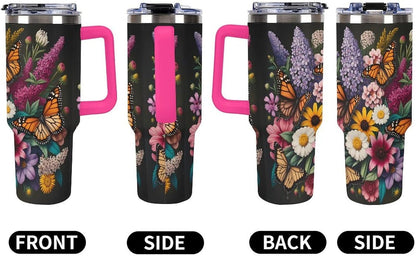 Leakproof Tumbler Vacuum Sealed Car Holder Friendly For Travel Teal And Peach Tropical Palm Leaf Pattern Water Tumbler white-style-23 - Colors F