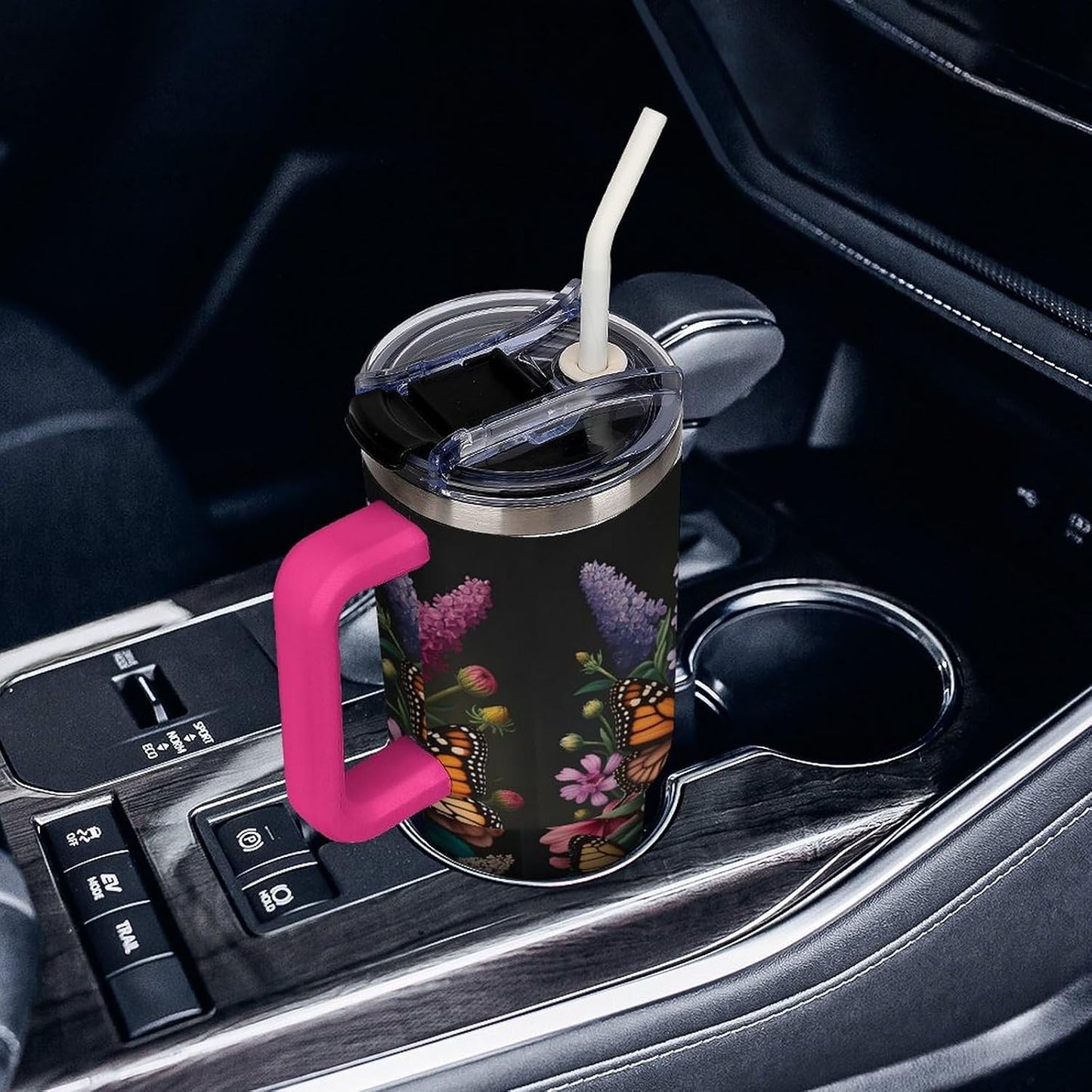 Leakproof Tumbler Vacuum Sealed Car Holder Friendly For Travel Teal And Peach Tropical Palm Leaf Pattern Water Tumbler white-style-23 - Colors F