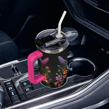 Leakproof Tumbler Vacuum Sealed Car Holder Friendly For Travel Teal And Peach Tropical Palm Leaf Pattern Water Tumbler white-style-23 - Colors F
