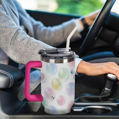 Leakproof Tumbler Vacuum Sealed Car Holder Friendly For Travel Teal And Peach Tropical Palm Leaf Pattern Water Tumbler white-style-23 - Colors F