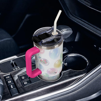 Leakproof Tumbler Vacuum Sealed Car Holder Friendly For Travel Teal And Peach Tropical Palm Leaf Pattern Water Tumbler white-style-23 - Colors F