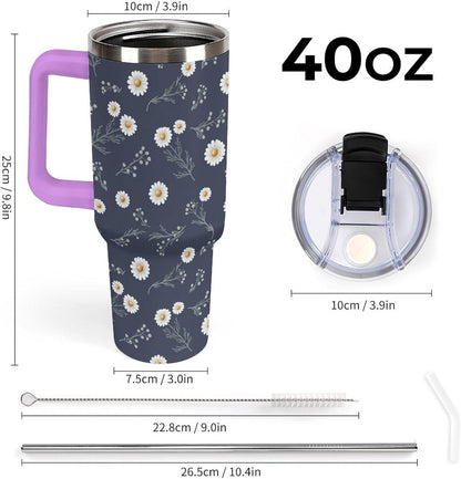 Leakproof Tumbler Vacuum Sealed Car Holder Friendly For Travel Teal And Peach Tropical Palm Leaf Pattern Water Tumbler white-style-23 - Colors F