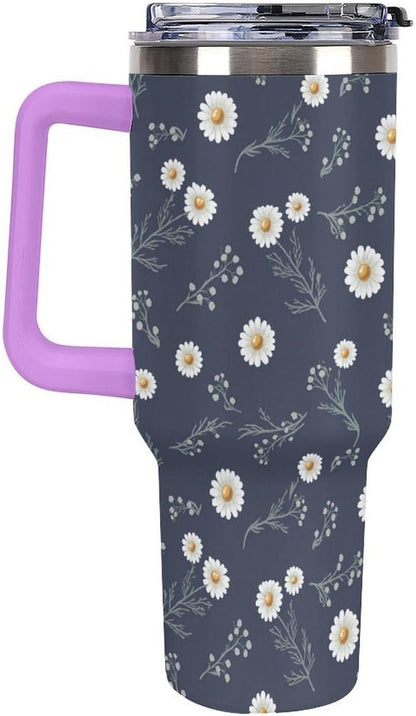 Leakproof Tumbler Vacuum Sealed Car Holder Friendly For Travel Teal And Peach Tropical Palm Leaf Pattern Water Tumbler white-style-23 - Colors F