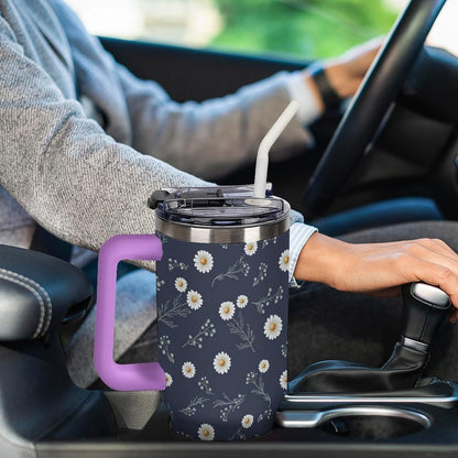 Leakproof Tumbler Vacuum Sealed Car Holder Friendly For Travel Teal And Peach Tropical Palm Leaf Pattern Water Tumbler white-style-23 - Colors F