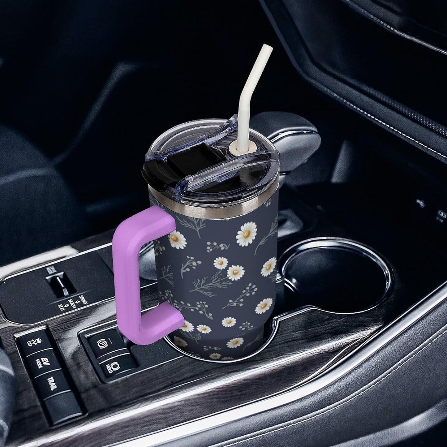 Leakproof Tumbler Vacuum Sealed Car Holder Friendly For Travel Teal And Peach Tropical Palm Leaf Pattern Water Tumbler white-style-23 - Colors F