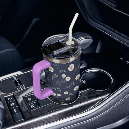 Leakproof Tumbler Vacuum Sealed Car Holder Friendly For Travel Teal And Peach Tropical Palm Leaf Pattern Water Tumbler white-style-23 - Colors F