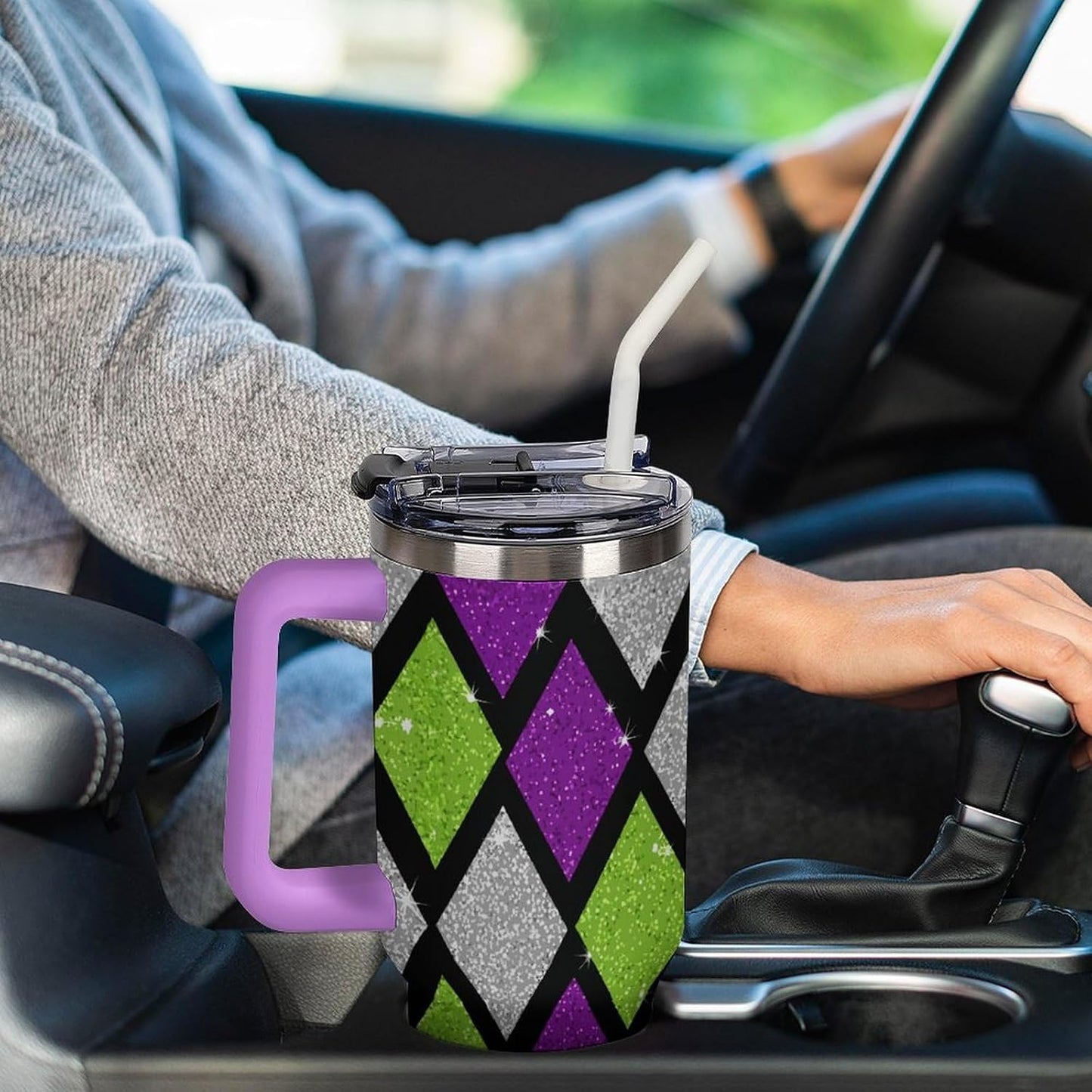Leakproof Tumbler Vacuum Sealed Car Holder Friendly For Travel Teal And Peach Tropical Palm Leaf Pattern Water Tumbler white-style-23 - Colors F