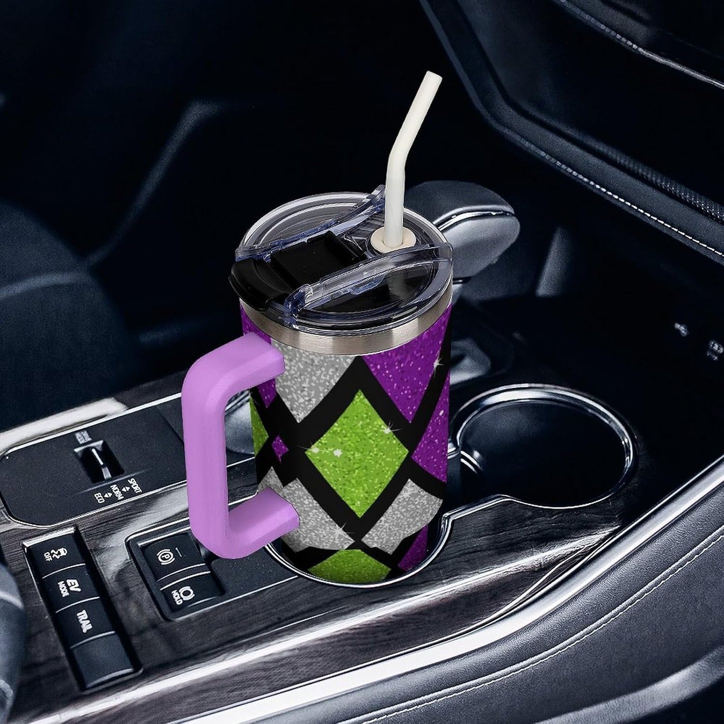 Leakproof Tumbler Vacuum Sealed Car Holder Friendly For Travel Teal And Peach Tropical Palm Leaf Pattern Water Tumbler white-style-23 - Colors F