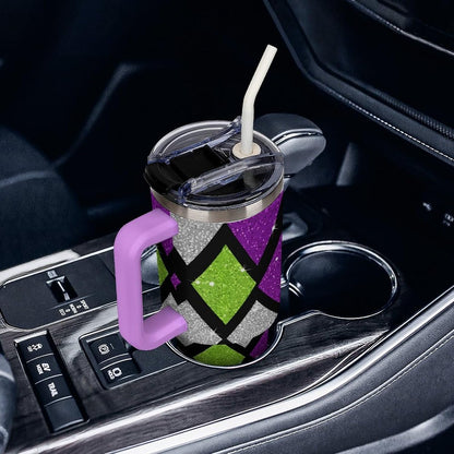 Leakproof Tumbler Vacuum Sealed Car Holder Friendly For Travel Teal And Peach Tropical Palm Leaf Pattern Water Tumbler white-style-23 - Colors F