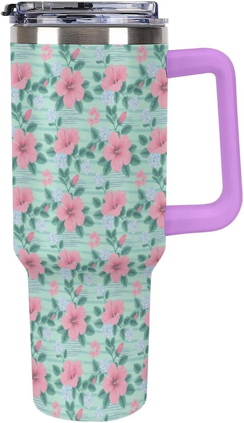 Leakproof Tumbler Vacuum Sealed Car Holder Friendly For Travel Teal And Peach Tropical Palm Leaf Pattern Water Tumbler white-style-23 - Colors F
