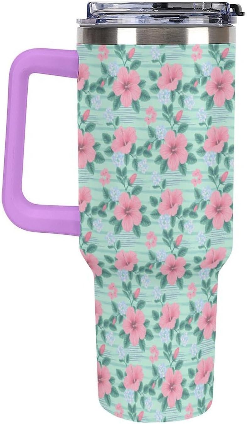 Leakproof Tumbler Vacuum Sealed Car Holder Friendly For Travel Teal And Peach Tropical Palm Leaf Pattern Water Tumbler white-style-23 - Colors F
