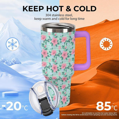 Leakproof Tumbler Vacuum Sealed Car Holder Friendly For Travel Teal And Peach Tropical Palm Leaf Pattern Water Tumbler white-style-23 - Colors F
