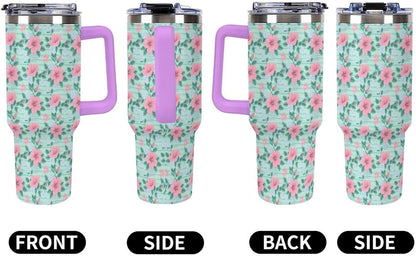Leakproof Tumbler Vacuum Sealed Car Holder Friendly For Travel Teal And Peach Tropical Palm Leaf Pattern Water Tumbler white-style-23 - Colors F