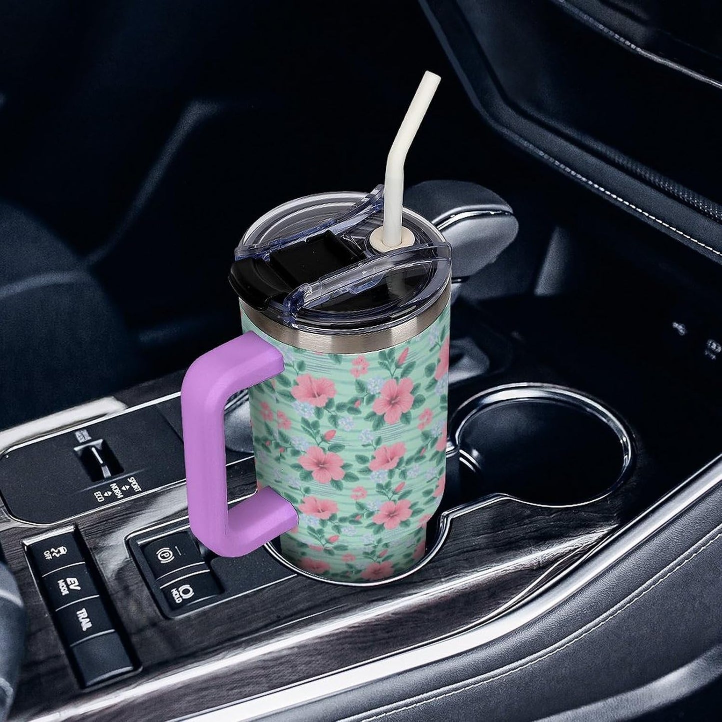 Leakproof Tumbler Vacuum Sealed Car Holder Friendly For Travel Teal And Peach Tropical Palm Leaf Pattern Water Tumbler white-style-23 - Colors F