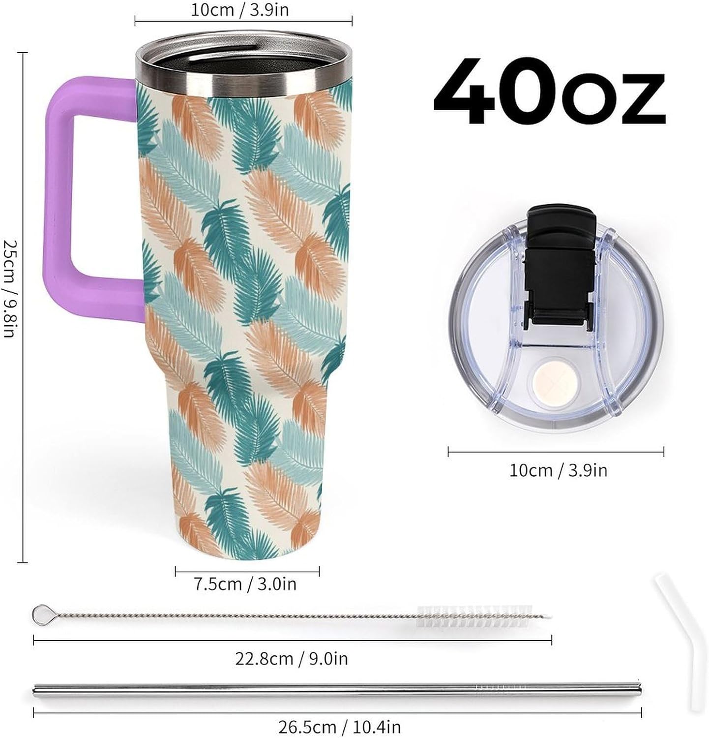 Leakproof Tumbler Vacuum Sealed Car Holder Friendly For Travel Teal And Peach Tropical Palm Leaf Pattern Water Tumbler white-style-23 - Colors F
