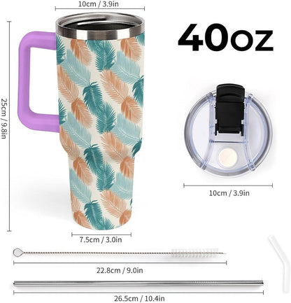Leakproof Tumbler Vacuum Sealed Car Holder Friendly For Travel Teal And Peach Tropical Palm Leaf Pattern Water Tumbler white-style-23 - Colors F
