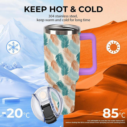 Leakproof Tumbler Vacuum Sealed Car Holder Friendly For Travel Teal And Peach Tropical Palm Leaf Pattern Water Tumbler white-style-23 - Colors F