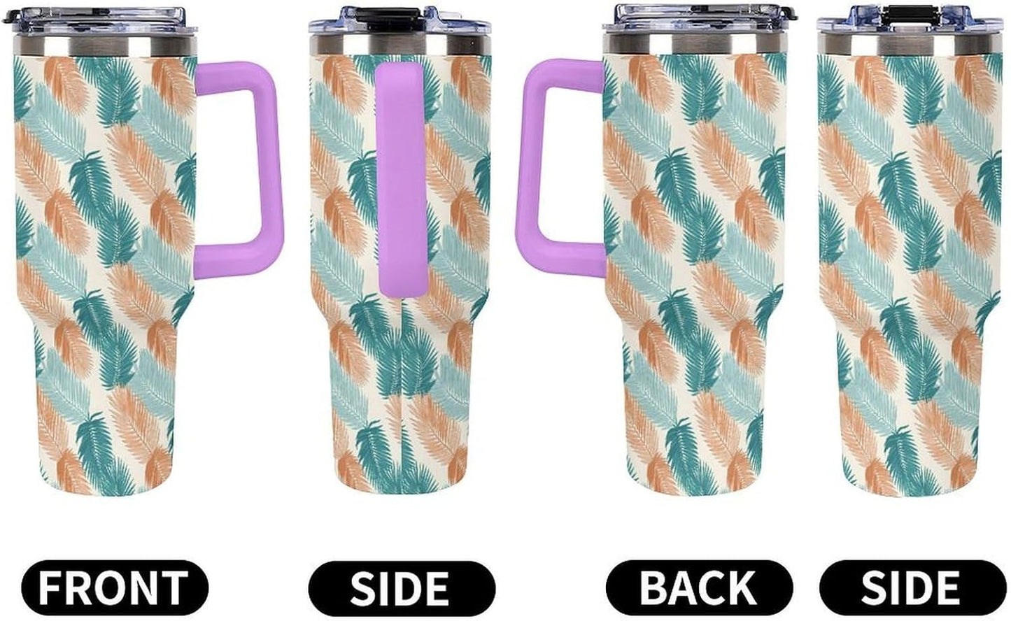 Leakproof Tumbler Vacuum Sealed Car Holder Friendly For Travel Teal And Peach Tropical Palm Leaf Pattern Water Tumbler white-style-23 - Colors F