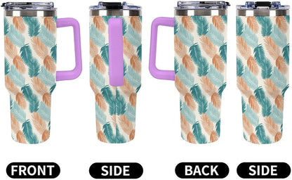 Leakproof Tumbler Vacuum Sealed Car Holder Friendly For Travel Teal And Peach Tropical Palm Leaf Pattern Water Tumbler white-style-23 - Colors F