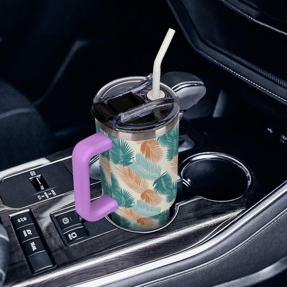 Leakproof Tumbler Vacuum Sealed Car Holder Friendly For Travel Teal And Peach Tropical Palm Leaf Pattern Water Tumbler white-style-23 - Colors F