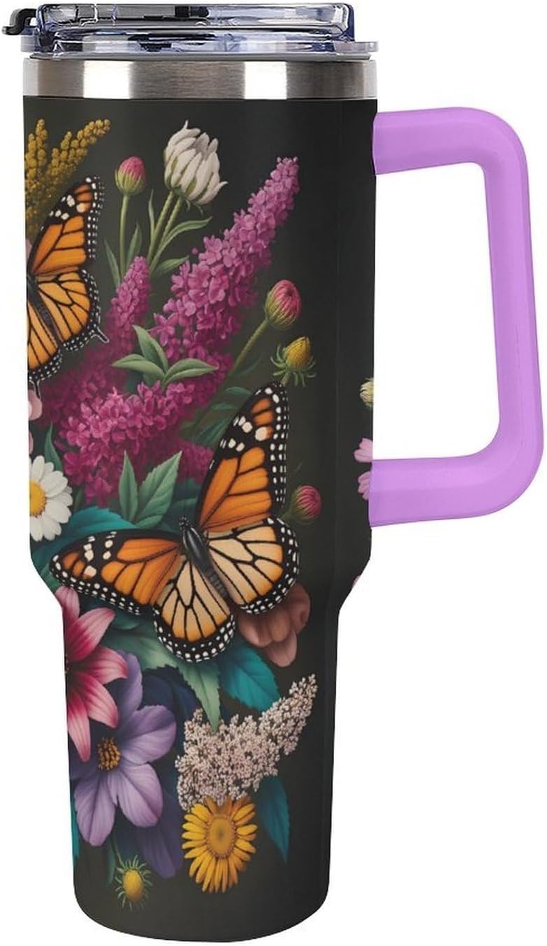 Leakproof Tumbler Vacuum Sealed Car Holder Friendly For Travel Teal And Peach Tropical Palm Leaf Pattern Water Tumbler white-style-23 - Colors F