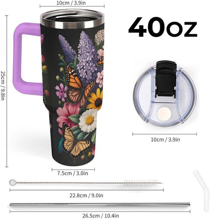 Leakproof Tumbler Vacuum Sealed Car Holder Friendly For Travel Teal And Peach Tropical Palm Leaf Pattern Water Tumbler white-style-23 - Colors F