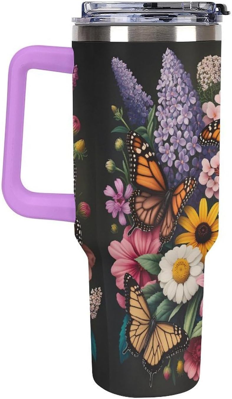 Leakproof Tumbler Vacuum Sealed Car Holder Friendly For Travel Teal And Peach Tropical Palm Leaf Pattern Water Tumbler white-style-23 - Colors F