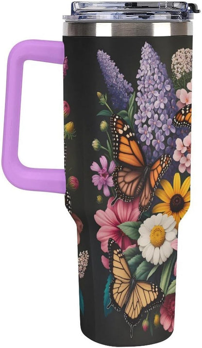 Leakproof Tumbler Vacuum Sealed Car Holder Friendly For Travel Teal And Peach Tropical Palm Leaf Pattern Water Tumbler white-style-23 - Colors F