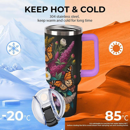 Leakproof Tumbler Vacuum Sealed Car Holder Friendly For Travel Teal And Peach Tropical Palm Leaf Pattern Water Tumbler white-style-23 - Colors F