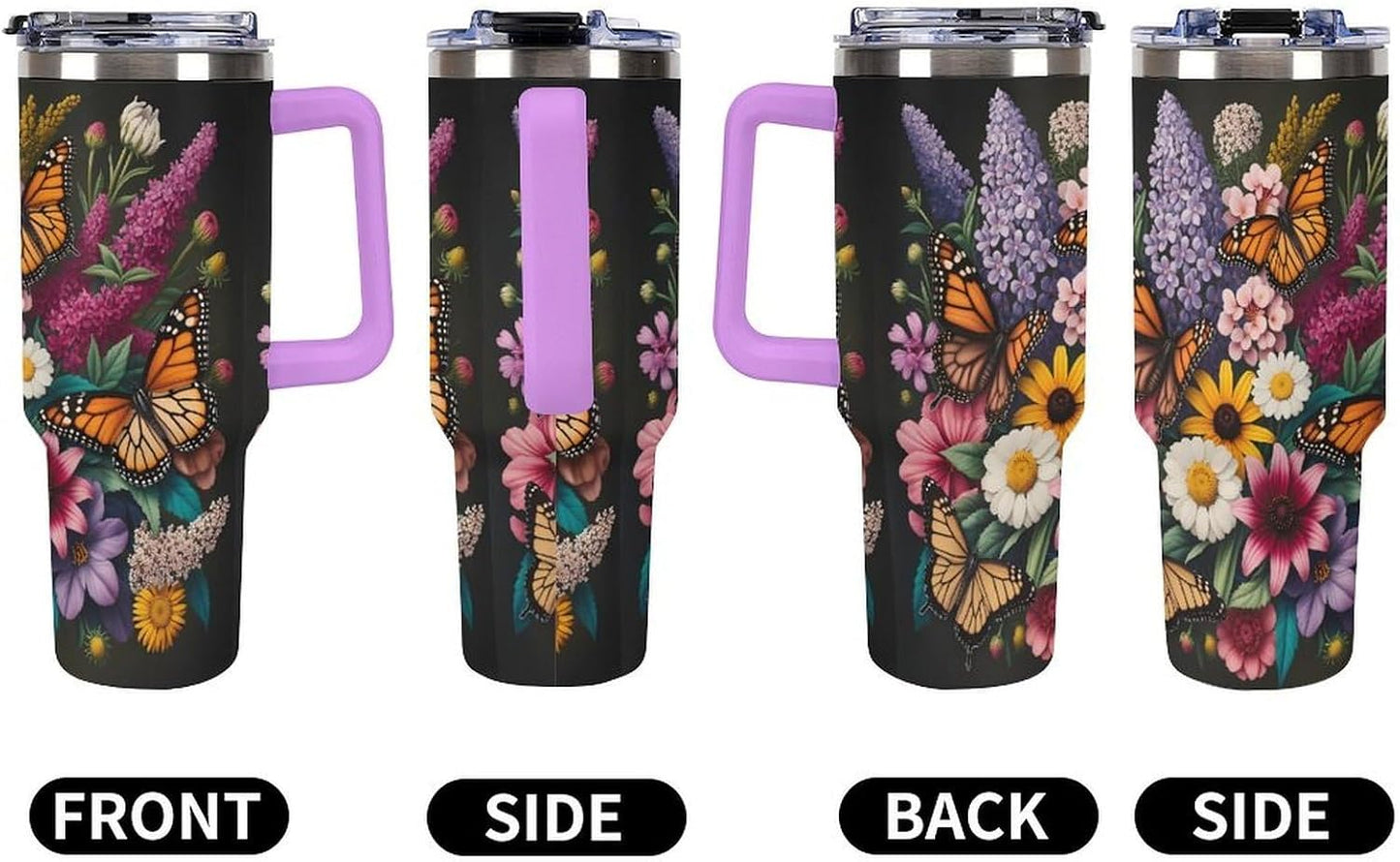 Leakproof Tumbler Vacuum Sealed Car Holder Friendly For Travel Teal And Peach Tropical Palm Leaf Pattern Water Tumbler white-style-23 - Colors F
