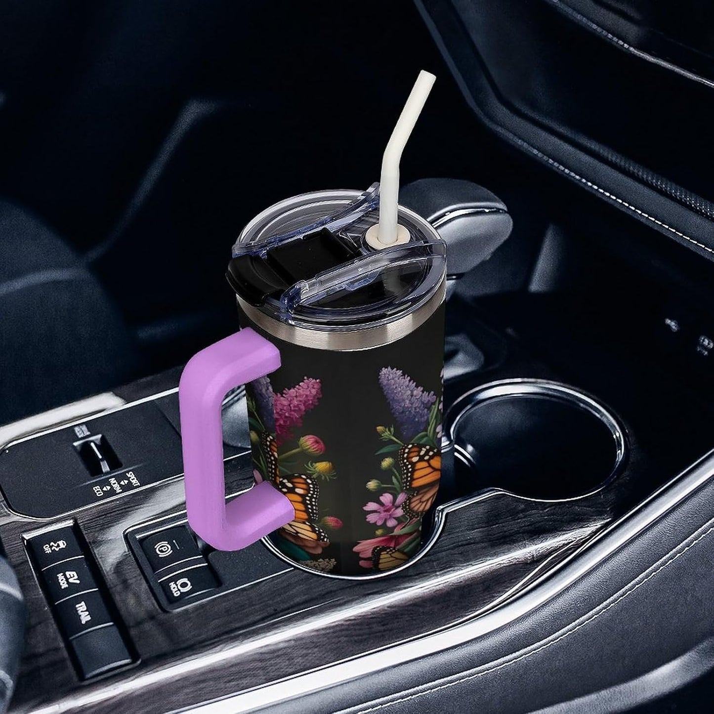 Leakproof Tumbler Vacuum Sealed Car Holder Friendly For Travel Teal And Peach Tropical Palm Leaf Pattern Water Tumbler white-style-23 - Colors F