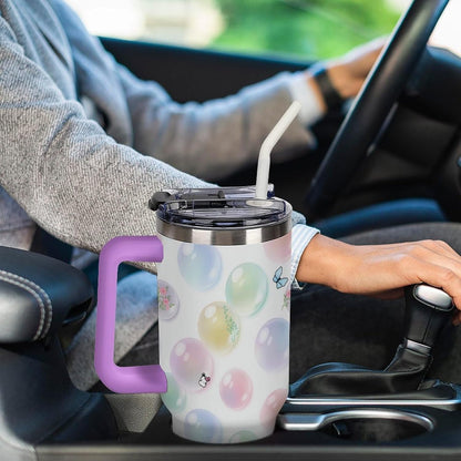 Leakproof Tumbler Vacuum Sealed Car Holder Friendly For Travel Teal And Peach Tropical Palm Leaf Pattern Water Tumbler white-style-23 - Colors F
