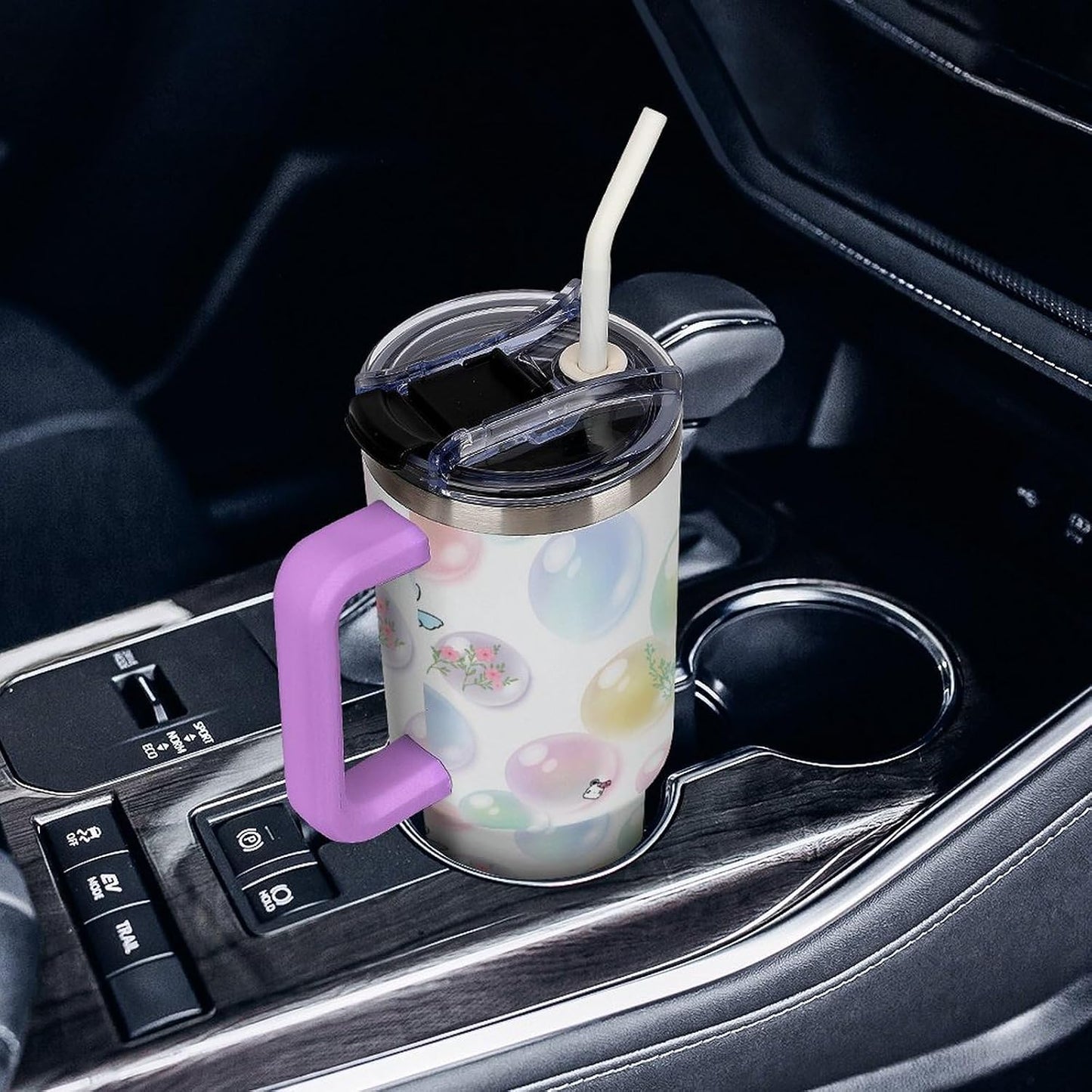 Leakproof Tumbler Vacuum Sealed Car Holder Friendly For Travel Teal And Peach Tropical Palm Leaf Pattern Water Tumbler white-style-23 - Colors F