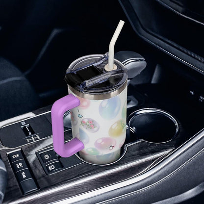 Leakproof Tumbler Vacuum Sealed Car Holder Friendly For Travel Teal And Peach Tropical Palm Leaf Pattern Water Tumbler white-style-23 - Colors F
