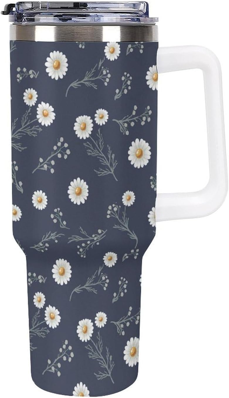 Leakproof Tumbler Vacuum Sealed Car Holder Friendly For Travel Teal And Peach Tropical Palm Leaf Pattern Water Tumbler white-style-23 - Colors F