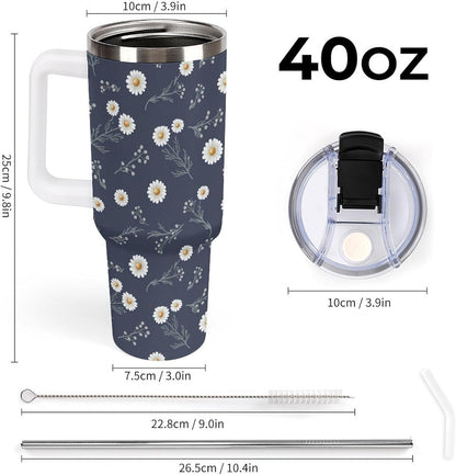 Leakproof Tumbler Vacuum Sealed Car Holder Friendly For Travel Teal And Peach Tropical Palm Leaf Pattern Water Tumbler white-style-23 - Colors F
