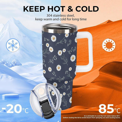 Leakproof Tumbler Vacuum Sealed Car Holder Friendly For Travel Teal And Peach Tropical Palm Leaf Pattern Water Tumbler white-style-23 - Colors F