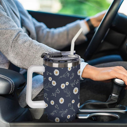 Leakproof Tumbler Vacuum Sealed Car Holder Friendly For Travel Teal And Peach Tropical Palm Leaf Pattern Water Tumbler white-style-23 - Colors F