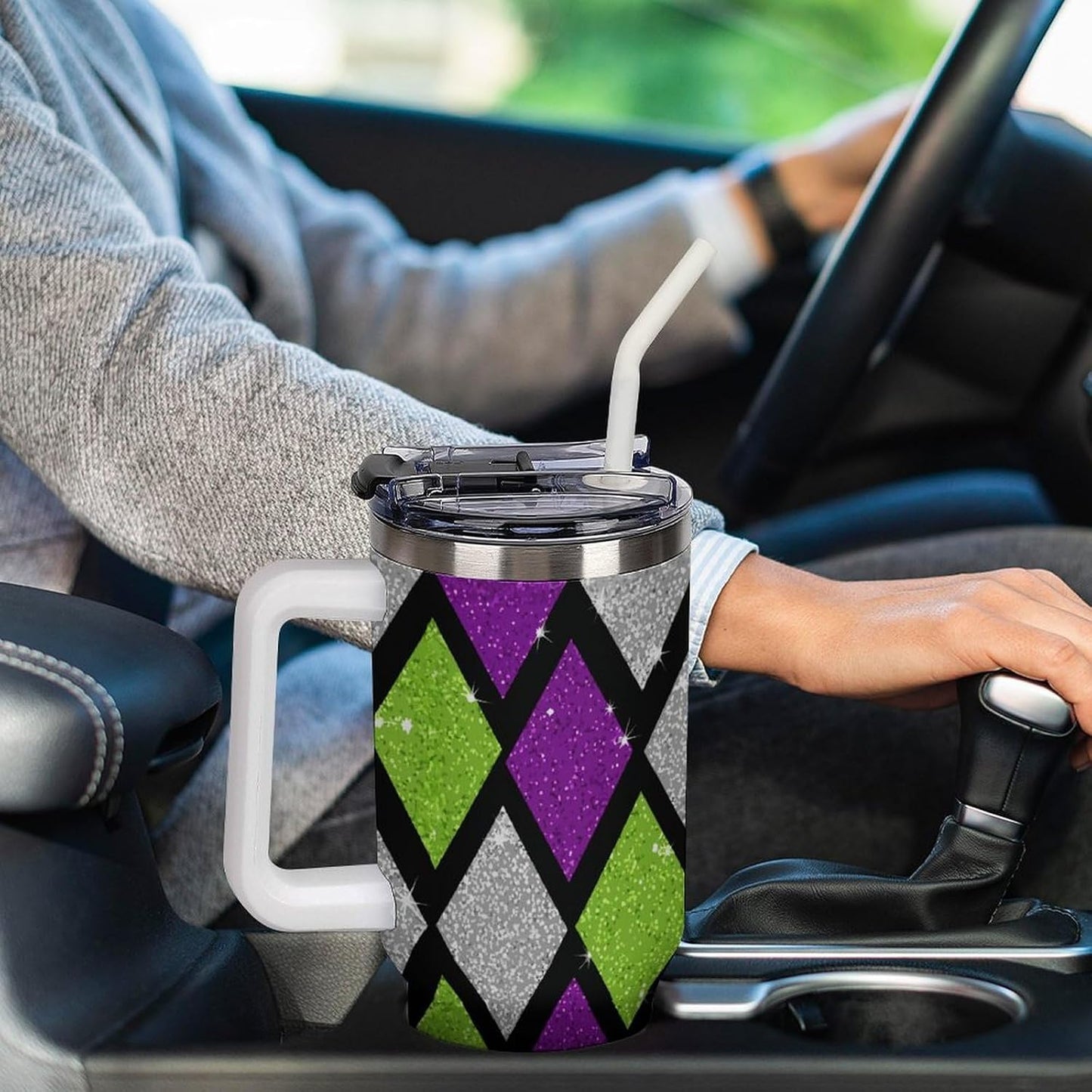 Leakproof Tumbler Vacuum Sealed Car Holder Friendly For Travel Teal And Peach Tropical Palm Leaf Pattern Water Tumbler white-style-23 - Colors F